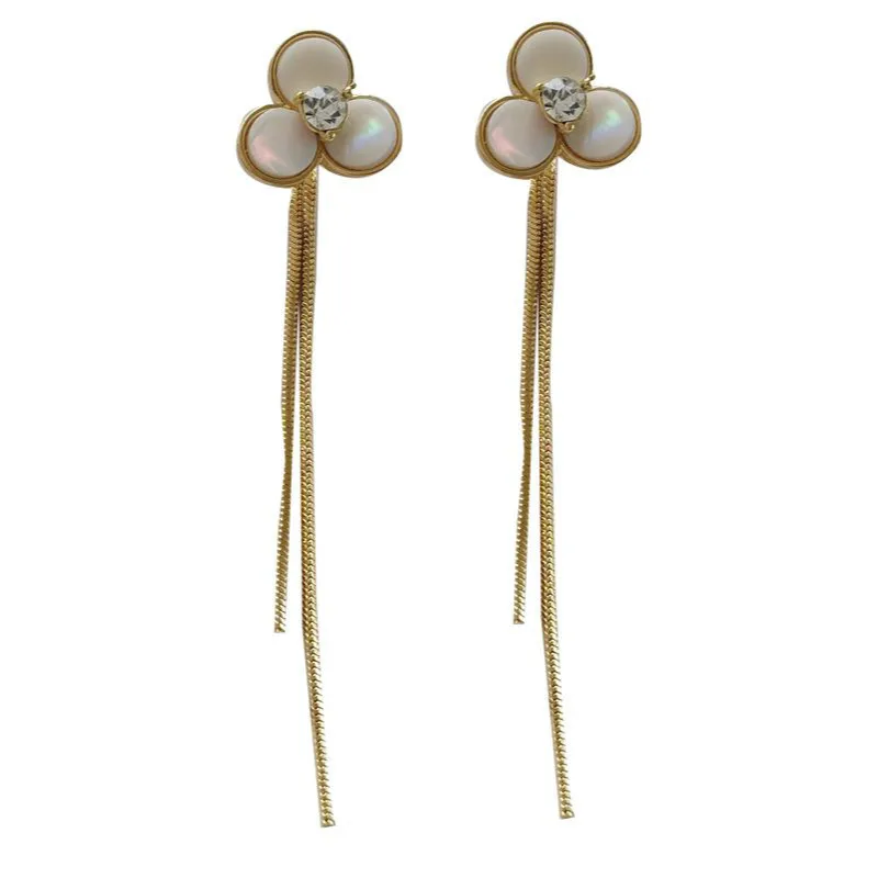 

S925 needle Sweet Jewelry Flower Earrings Fairy Style Metal Golden Plating Chain Drop Earrings For Women Girl Party Wedding Gift