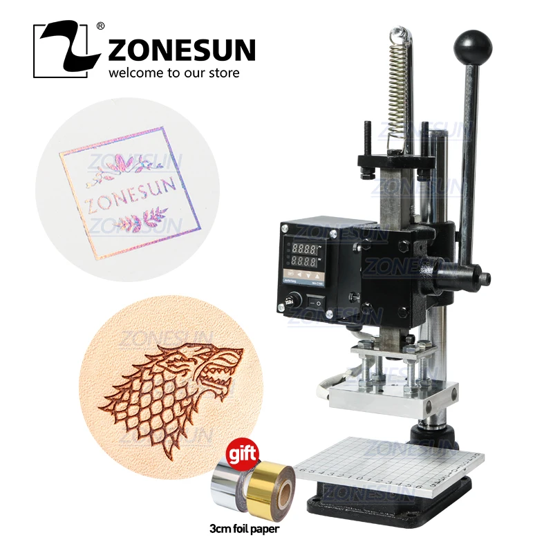 

ZONESUN Hot Foil Heat Press Machine Manual Multi-function Embosser Machines Card Leather Paper Wood Embossing Stamping Machine