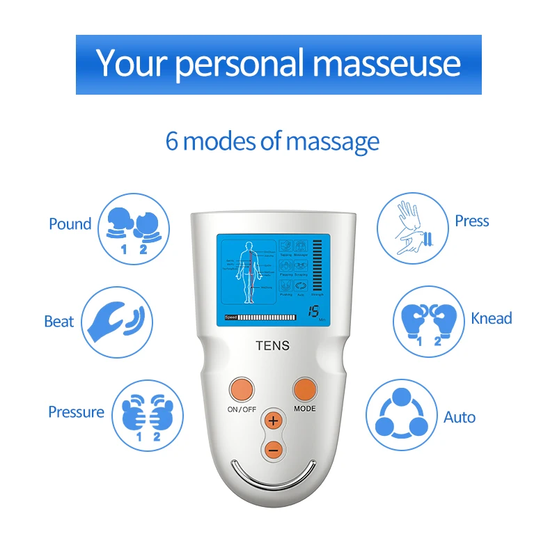 Брендовый беспроводной электротерапевтический массажер TENS с 6 режимами