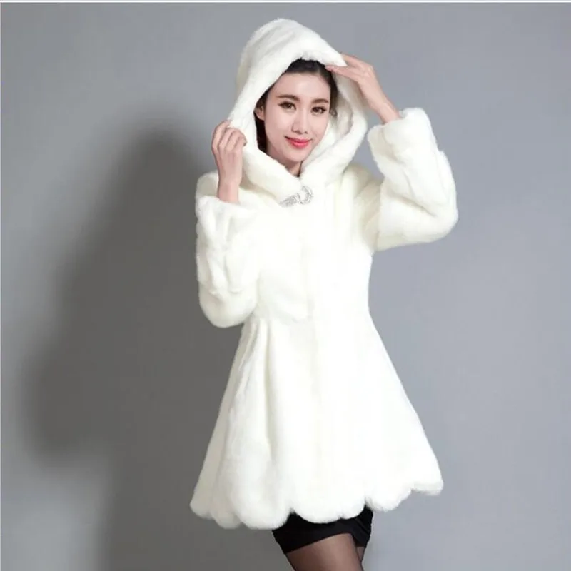 

Women White Fake Fur Coat Mink Rabbit Fur Coat Warm Winter Hooded Jacket Synthetic Fur Coat Ropa Invierno Mujer Thick Warm Fur