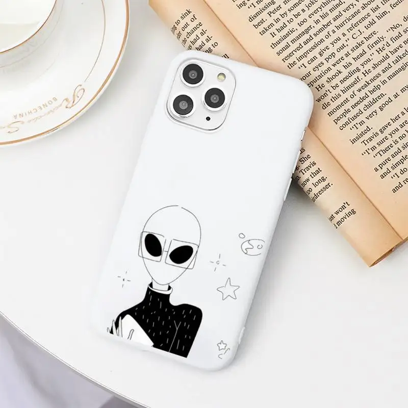 

Funny cute Cartoon alien spaceGay Phone Case Candy Color White for iPhone 11 pro XS MAX 8 7 6 6S Plus X 5S SE 2020 XR
