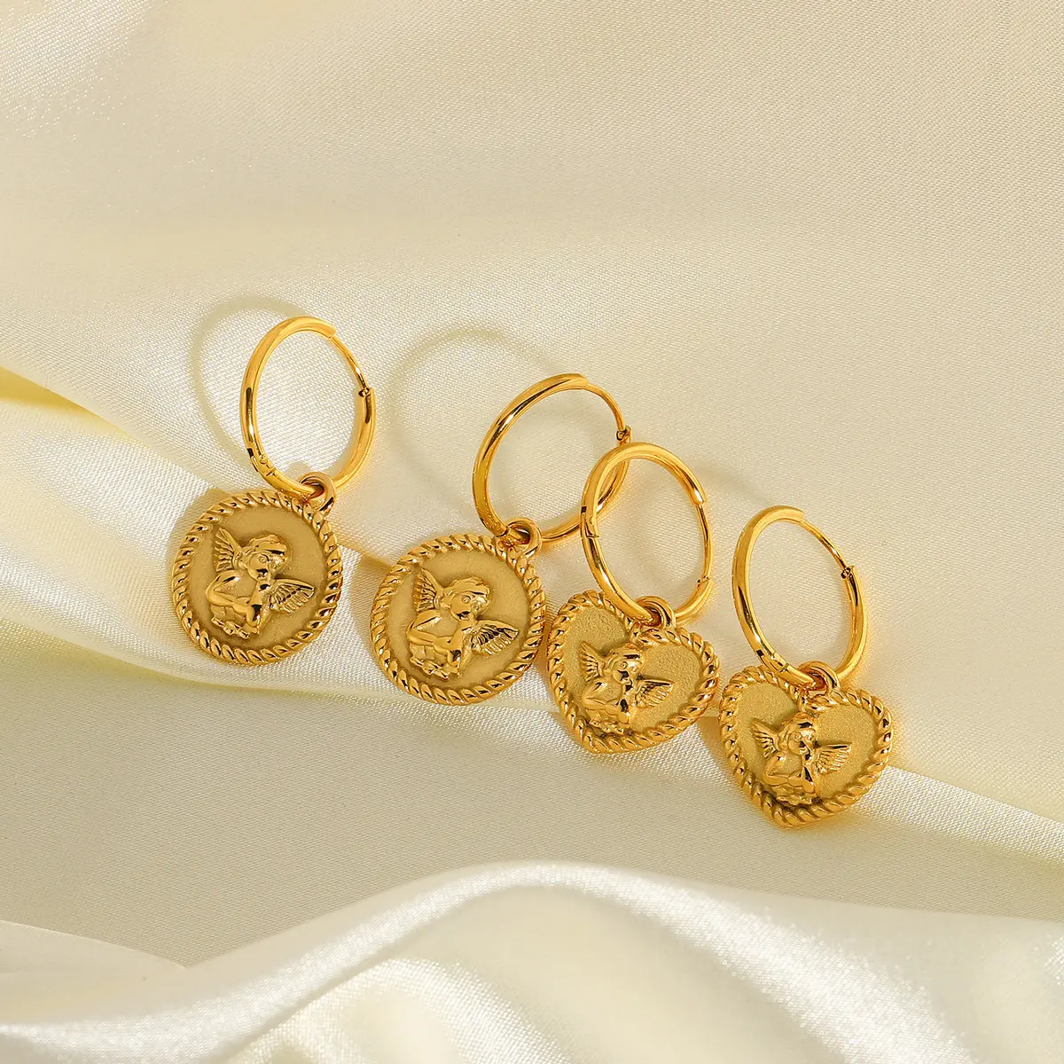 

18k Gold Plated Stainless Steel Love Cupid Angel Pendant Earrings for women