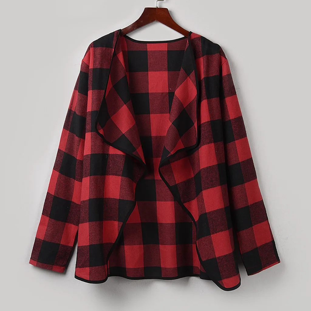 

Female Jacket Fashion Womens Winter Casual Long Sleeves V-Neck Long Sleeves Plaid Cardigan Irregular Blouse Easy Coat Jacket #45