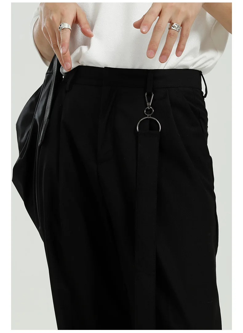 

New Male Japan Korea Streetwear Fashion Suit Trousers Men Solid Color Ribbon Casual Ankle-length Suit Pant
