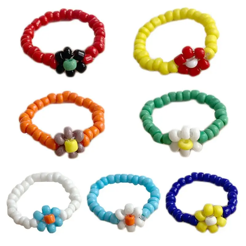 

Корейские женские Девушки карамельного цвета, Цветочный Эластичный палец кольцо милый Бохо ручной работы из бисера Регулируемый стрейч ак...