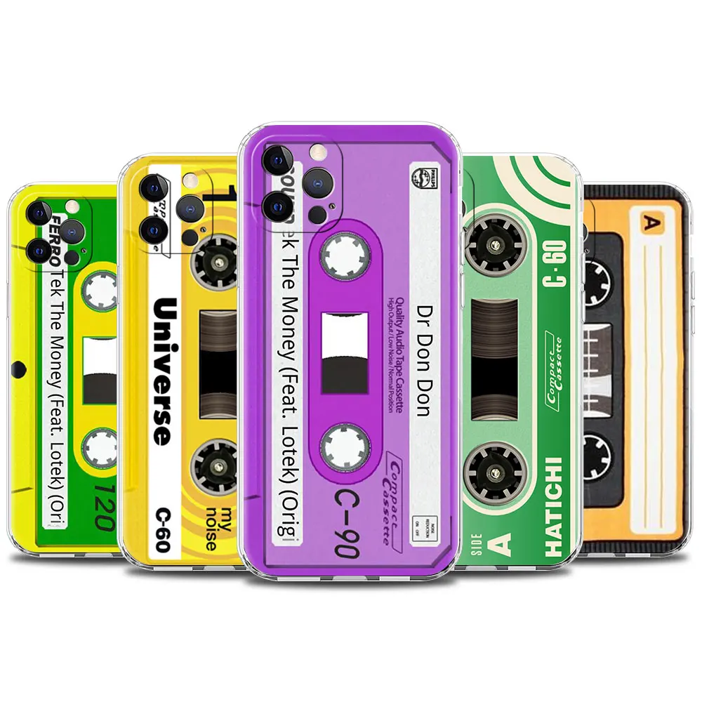 

Case For Apple iPhone 12 11 Pro 7 XR X XS Max 8 6 6s Plus 5 SE 2020 Transparent Phone Cover Vintage Cassette Tape Retro Style 13