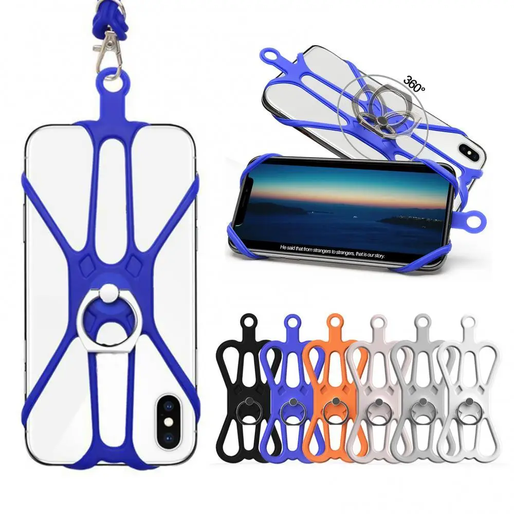 

2 in 1 Universal Silicone Neck Strap Mobile Phone Rope Lanyard Ring Holder Stand