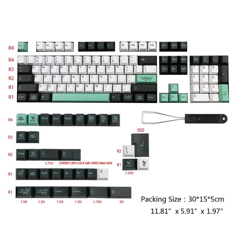 

D57C Botanical Leaves Theme Keycap PBT Standard Dye Sublimation Process Keycap 137Keys Cherry Profile for Mechanical Keyboard