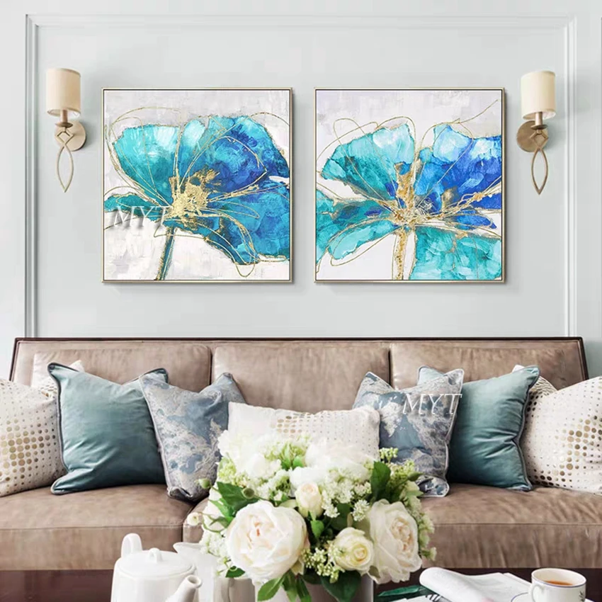 Hand-painted 3 Panels Flower Gold Foil Oil Painting Triptych Canvas Floral Wall Art Decorative Pieces Paintings For Hotel Deco | Дом и сад