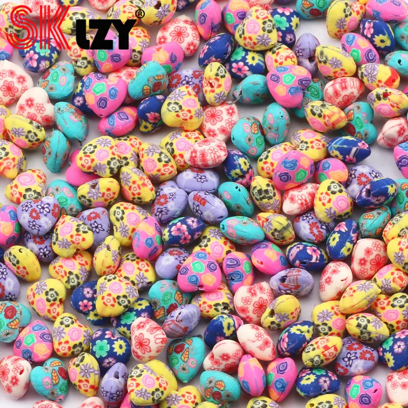 

Polymer Clay Spacer Beads Mix Color Flower Pattern Heart Loose Beads For DIY Handmade Bracelet Necklace Jewelry Making 50/100PCS