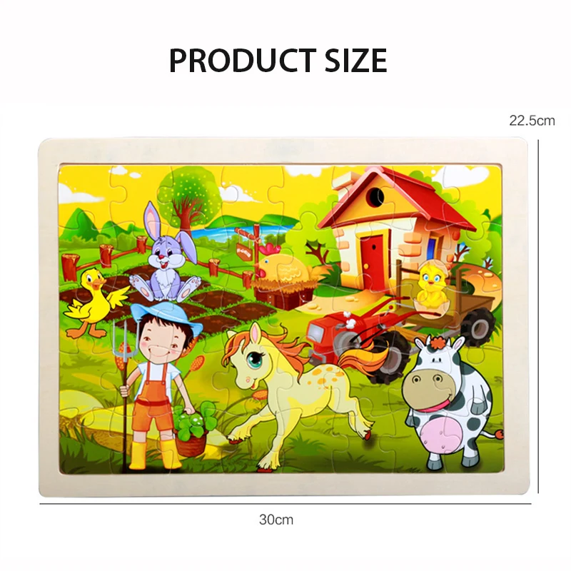 

40 Pieces Kids Wooden Puzzle Board Toy Fun Cartoon Animal Jigsaw Boy Girl Baby Early Educational Learning Toys for Children Gift