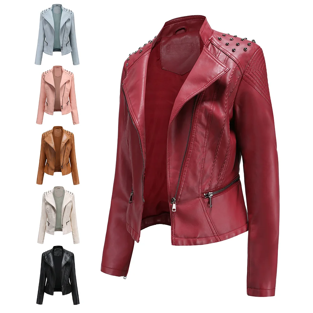 

Autumn Women White Slim Cool Lady Pu Leather Jackets Sweet Female Zipper Faux Femme Outwear Coat Plus Size Short Jacket