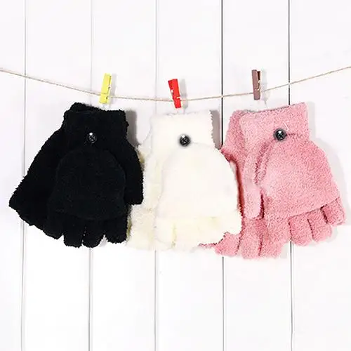 Женские модные коралловые флисовые теплые зимние мягкие перчатки без пальцев