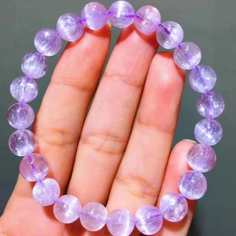 

9mm Top Natural Purple Kunzite Quartz Bracelet For Woman Man Crystal Cat Eye Round Beads Healing Gemstone Strand Stretch AAAAA