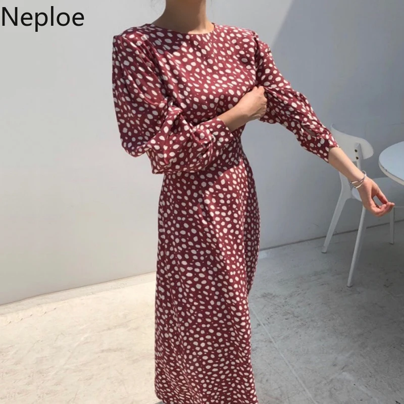 Женское облегающее платье в горошек Neploe корейское с высокой талией и принтом