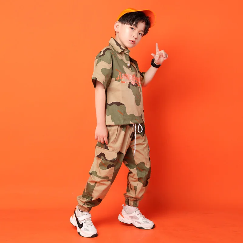 Новые детские костюмы для джазовых танцев в стиле хип-хоп Камуфляжные топы с