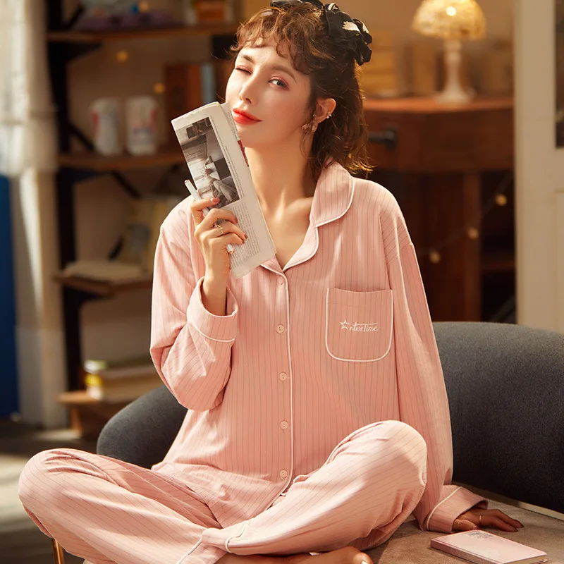 

Lattice Long Pants Sleepwear Orange Cartoon Animals Pajamas For Women Cardigan Oversized Homewear Long Sleeves Cotton Nightwear