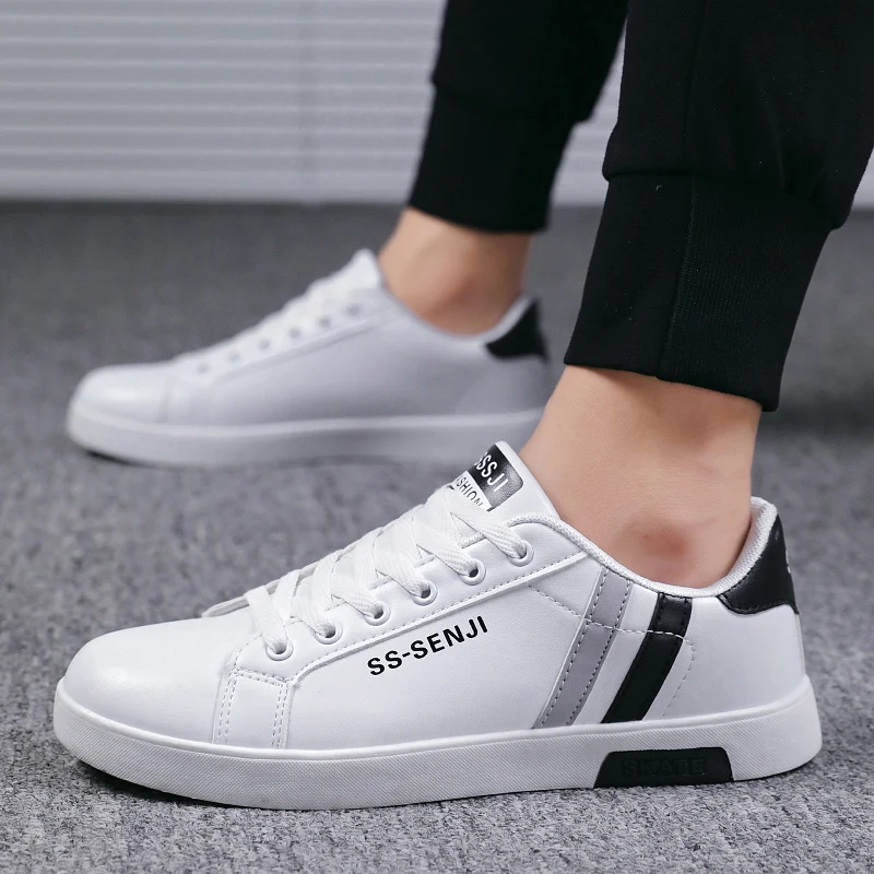 

FEBMOFL Leather Sneakers Casual Shoes Men White Sneakers Flat 2020 New Arrival Designer Laces Comfort Sneakers Sport Shoes Man