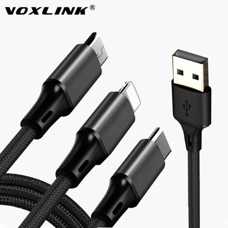 VOXLINK 3 в 1 взаимный обмен данными между компьютером и периферийными устройствами кабель для передачи данных для iPhone XS Max XR X 8 7 зарядки Зарядное устройство Micro USB кабель для Android Тип USB C кабели для мобильных телефонов