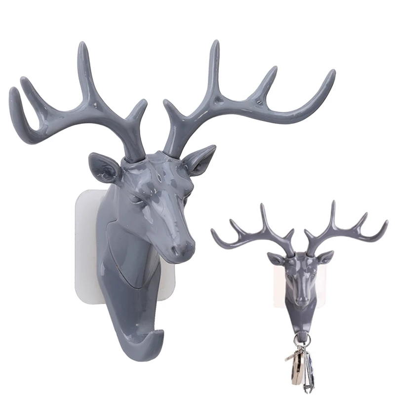 Stereoscopic Delicate Hanger Bag Resin Hat Deer Head Hangerhook Wall Decoration Beautiful Gray Ornaments Decorate Selfadhesive | Дом и сад