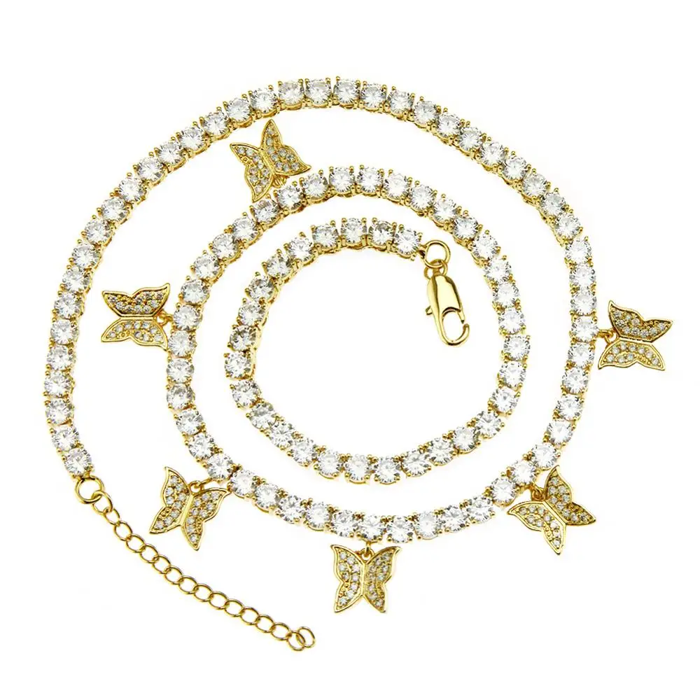 С подвеской бабочкой 4 мм 1 ряд цепочка для тенниса ожерелье в стиле хип хоп