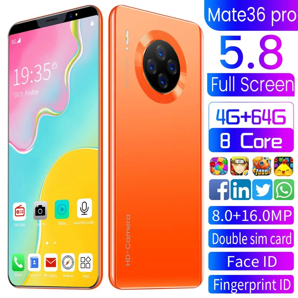 

Global Version New Mate36 Pro 5.8inch Full Screen Mobile Phone 8 Core Android Smart Phone 4GB RAM 64GB/128GB ROM Cell Phones
