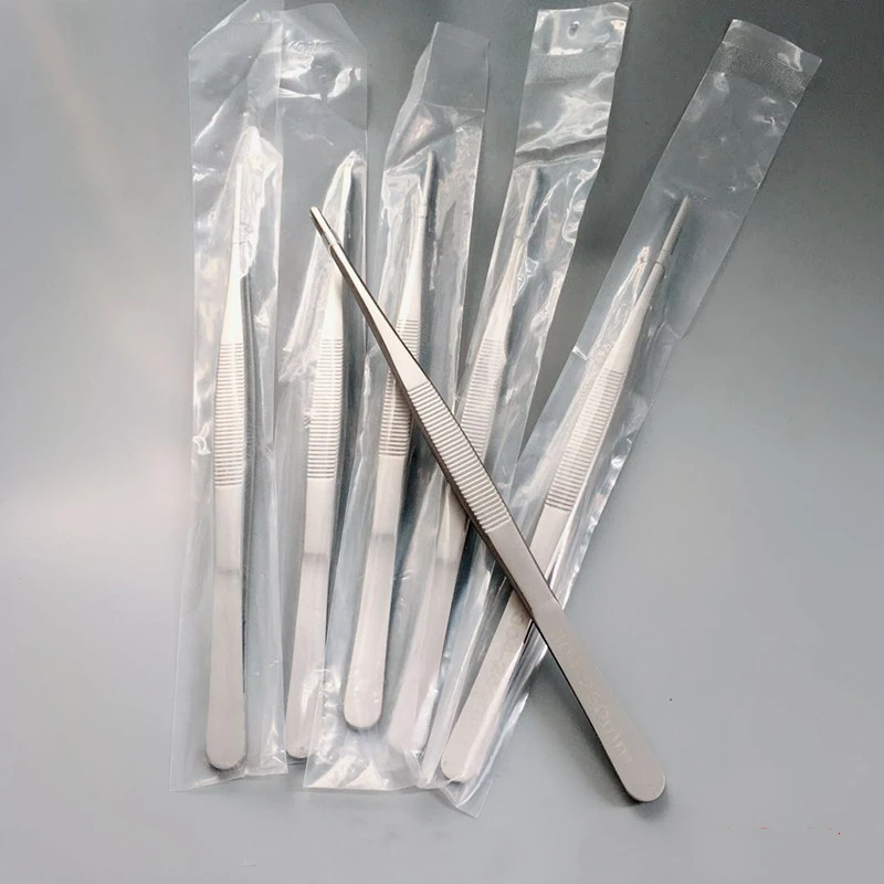 

1PCS High Quality Sandblasting Tweezers 304 Stainless Steel Anti-Iodine Long Forceps 12.5-30Cm Straight Head Elbow Medical Tools