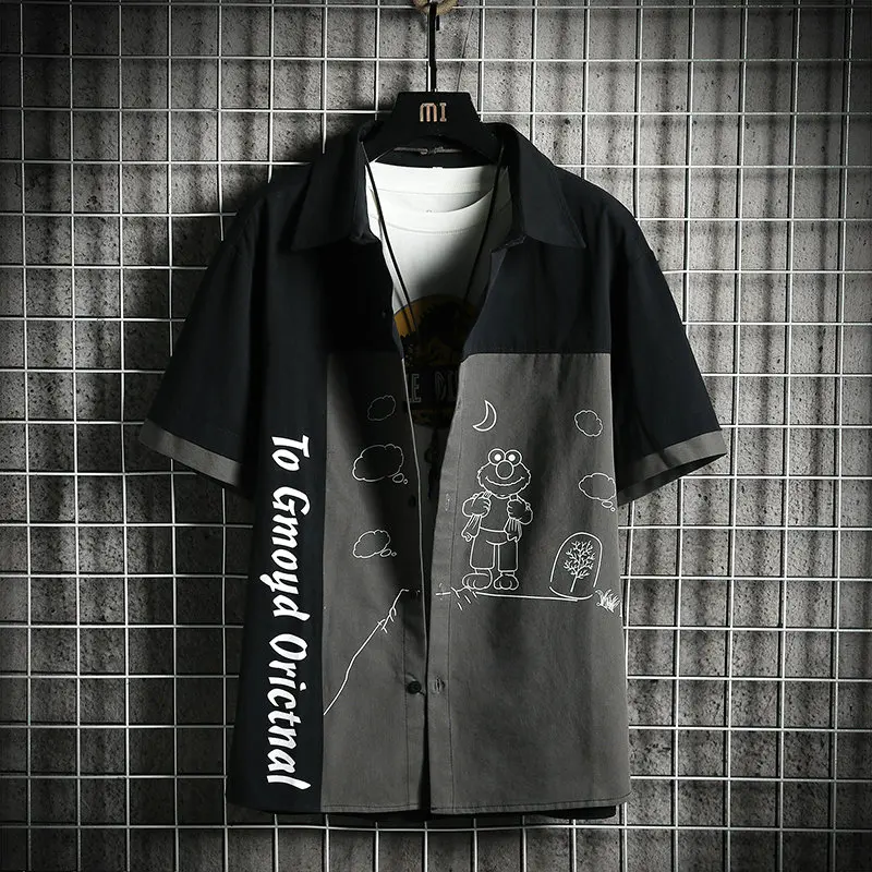 

Summer style color matching short sleeve shirt men's large fat half sleeve cardigan student casual shirt coat