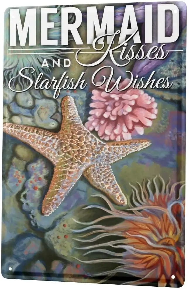 

SINCE 2004 Tin Sign Metal Plate Decorative Sign Home Decor Plaques Sayings Mermaid and Kisses