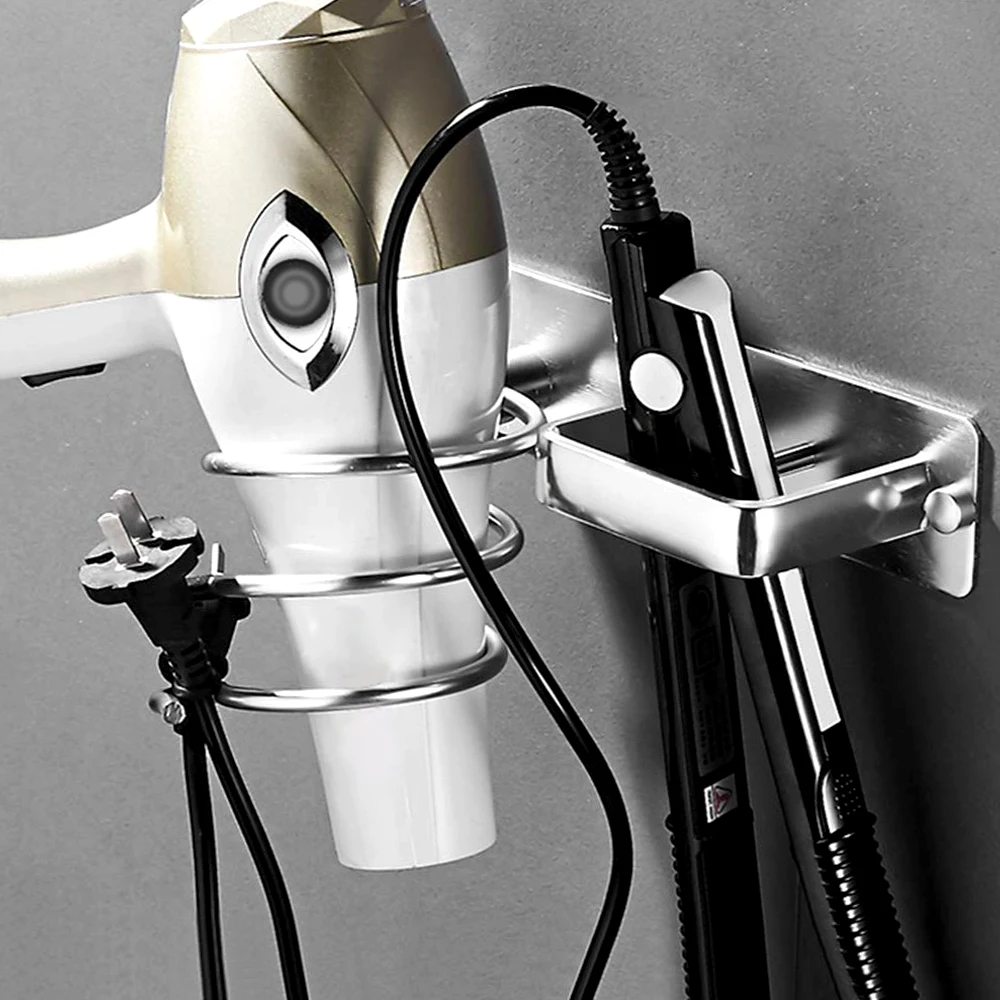 

Алюминиевая настенная полка для фена, органайзер, держатель для фена и выпрямителя, полка для ванной комнаты, принадлежности для туалета