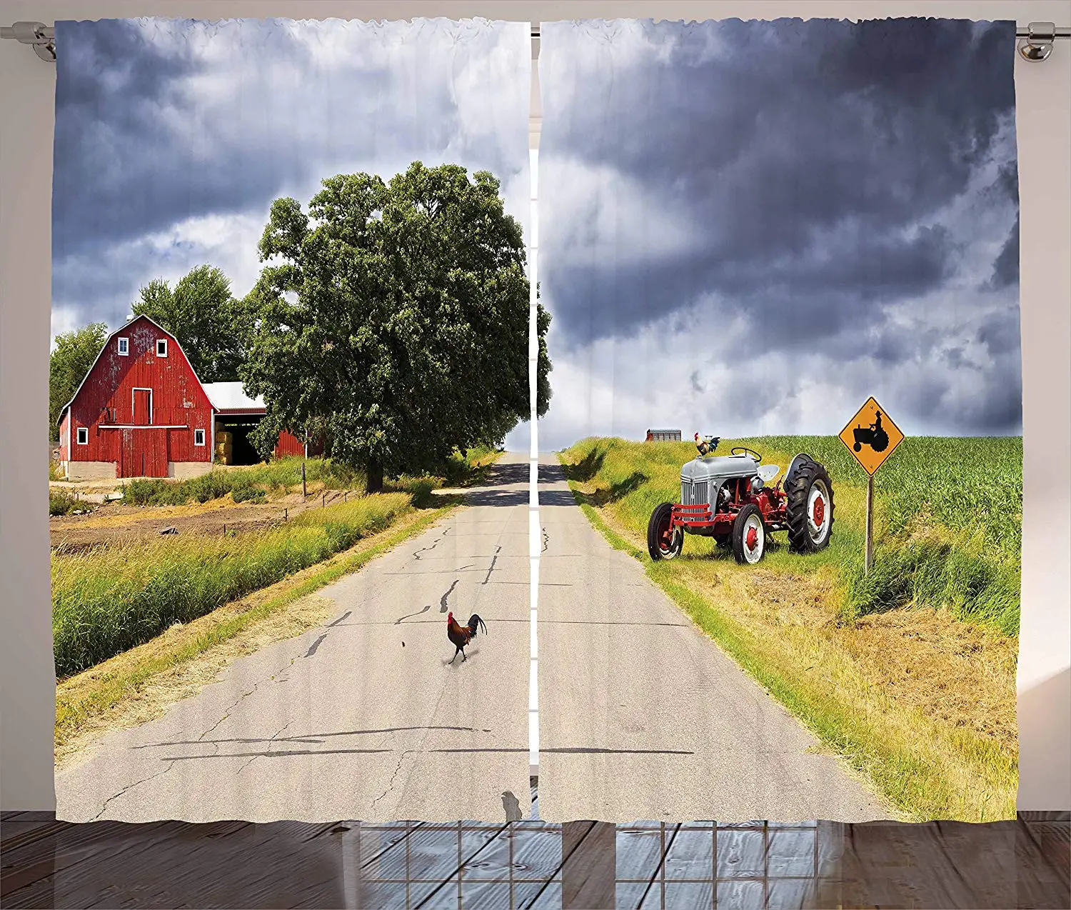 Деревенский декор занавески фермерский дом на деревенской дороге с сараем и