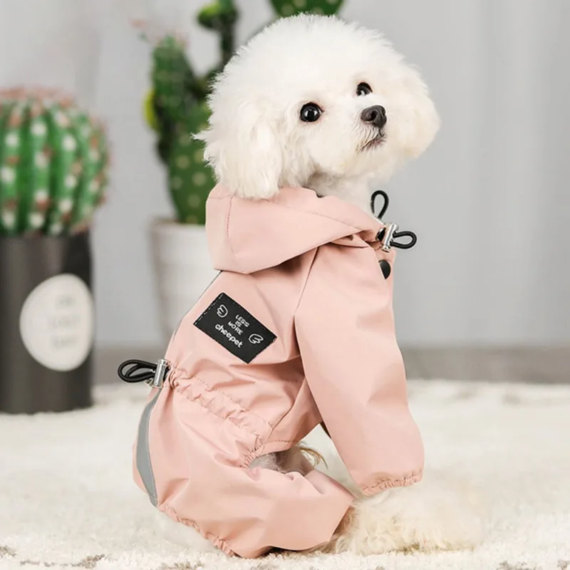 Night Reflective Dog Raincoat Clothes Waterproof Jacket Coat Small Medium Dogs Hoodies Jumpsuit Raincoats French Bulldog | Дом и сад