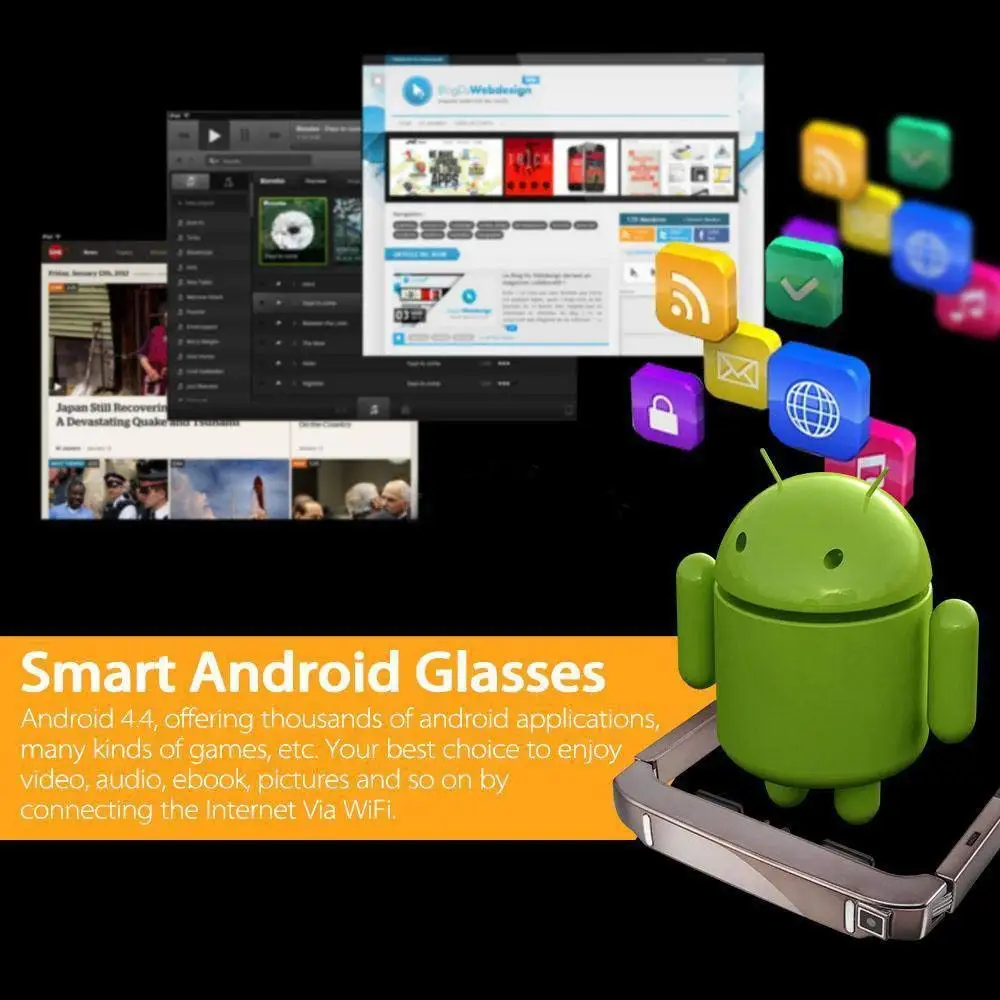 VISION-800 Smart Android WiFi Glasses 80 inch Wide Screen Portable Video 3D Private Theater with Camera Bluetooth Medi | Электроника