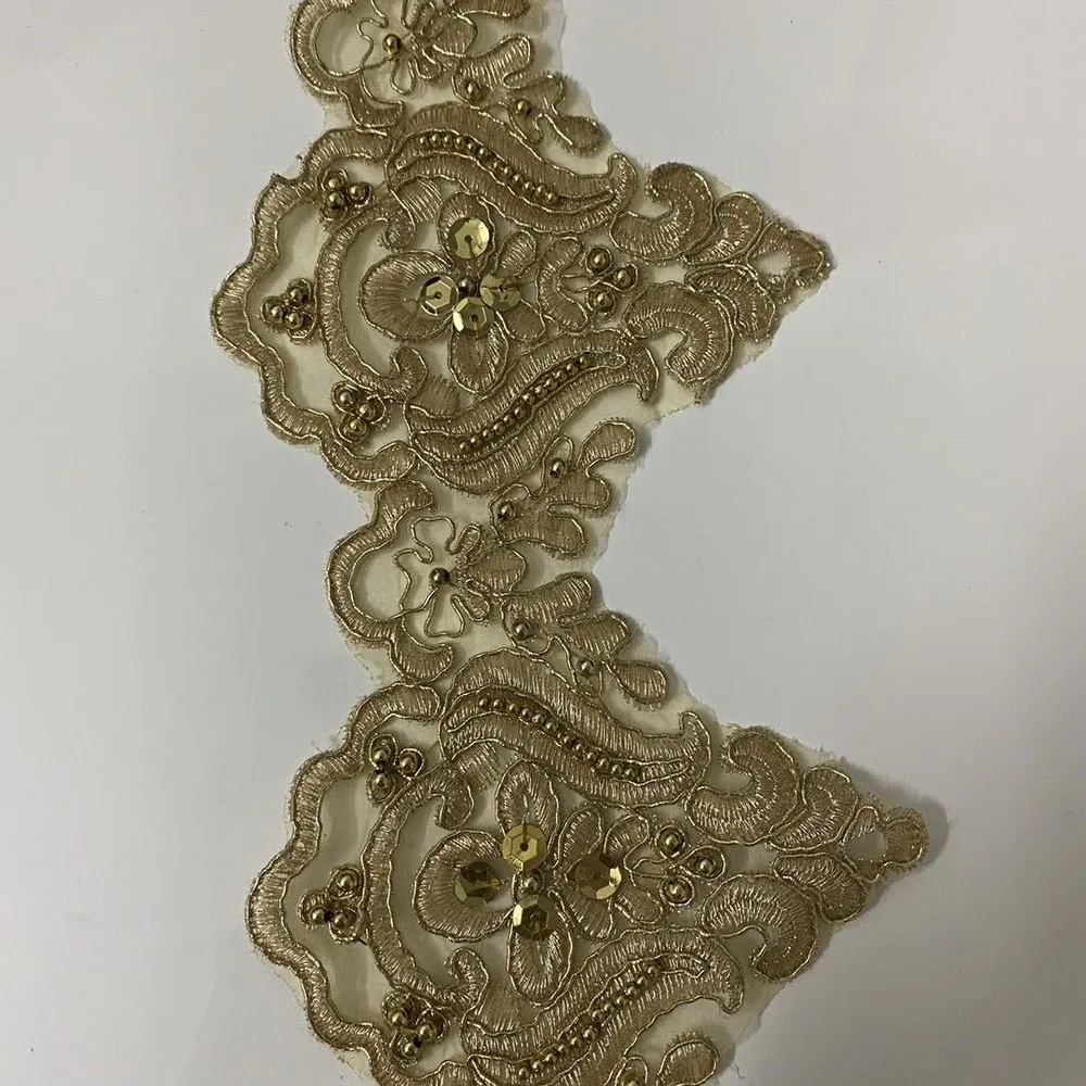 1Yard Gold Cording Fabric Flower Venise Venice Sequins Mesh Lace Trim Applique Sewing DIY Craft For Bride Wedding Dresses | Дом и сад