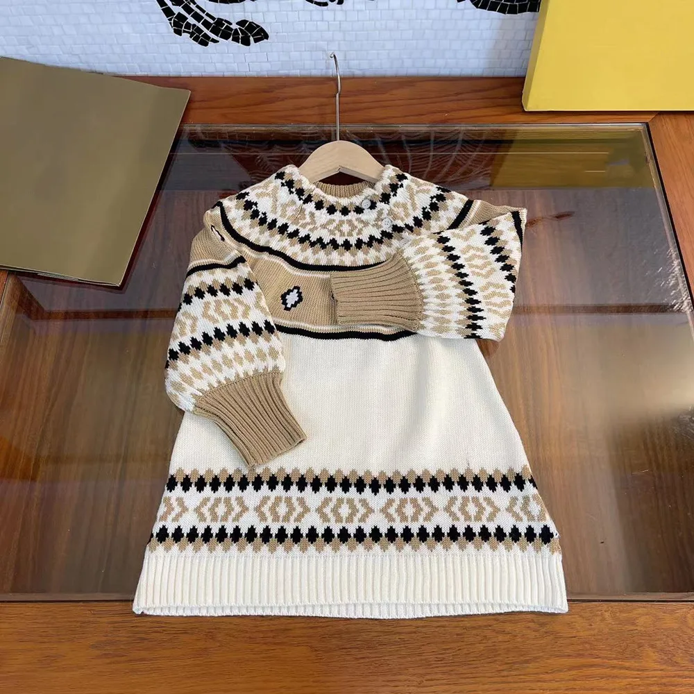 

Брендовое дизайнерское платье для маленьких девочек, зимняя одежда, детский вязаный свитер с длинным рукавом и юбка, Детская осенняя одежда...