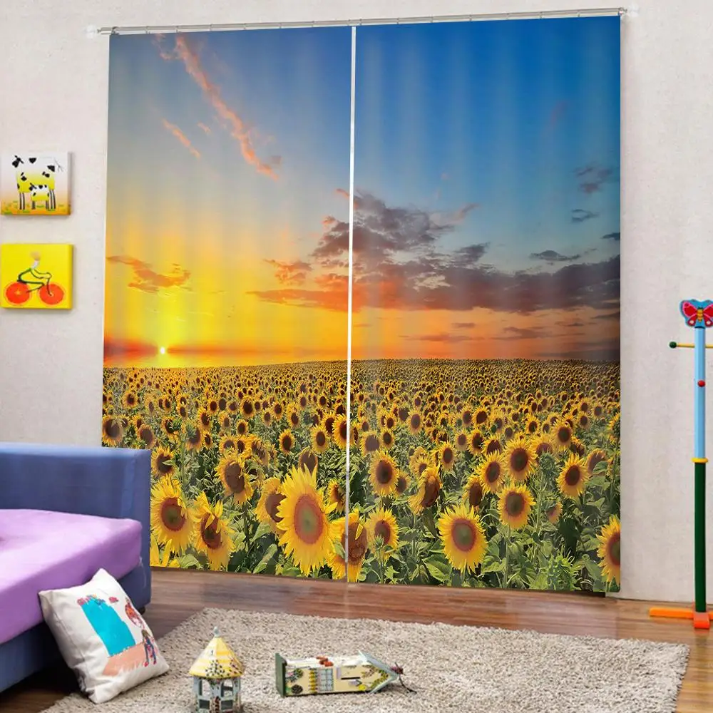 Летняя занавеска с подсолнухами большая на окна ткань для гостиной спальни