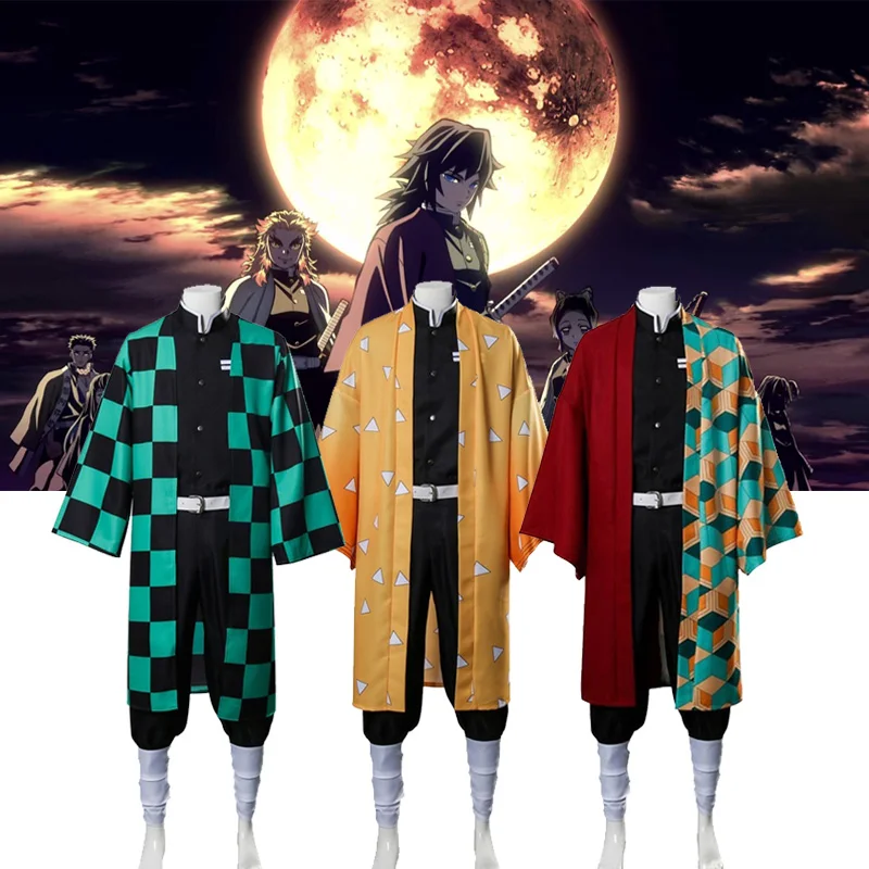 

Demon Slayer Cosplay Kimetsu no Yaiba Kimono Cloak Tanjirou Zenitsu Tomioka Team Uniform Black Tops Pants Halloween Costume