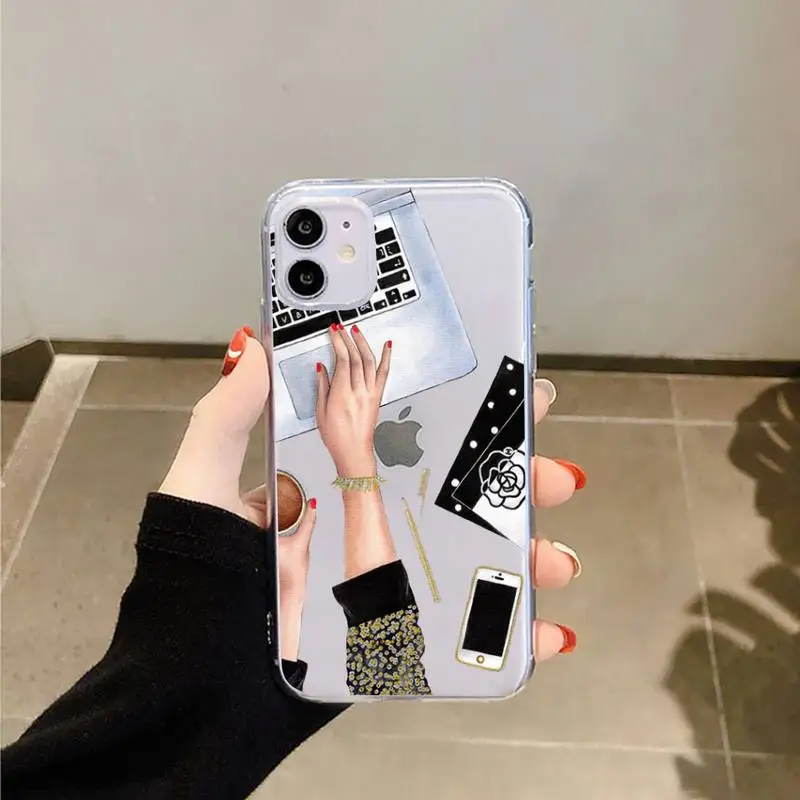 

Girl Boss Pink Women fashion Phone Case Transparent for iPhone 6 7 8 11 12 s mini pro X XS XR MAX Plus