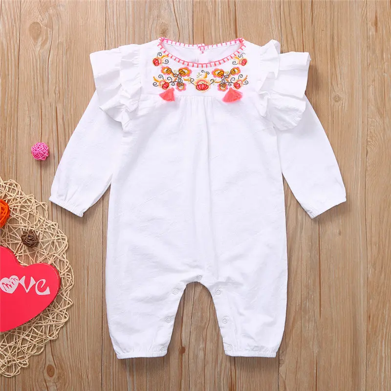 Летний комбинезон для новорожденных с цветочной вышивкой|Ромперы| |