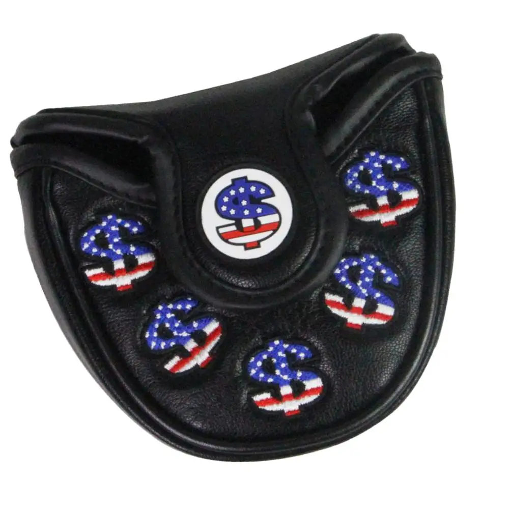 

Dollar Golf Headcover Putter Money Embroidery Golf Clubs Cover PU Leather Golf Mallet Cover 4Colors