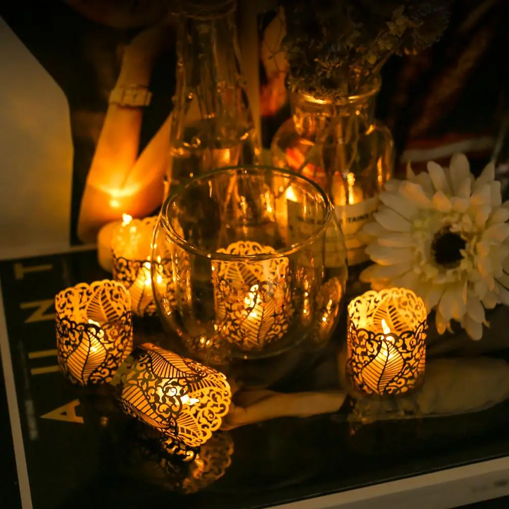 12 шт. LED абажур для свечи бумага лазерная резка лист полые ретро узор сердце