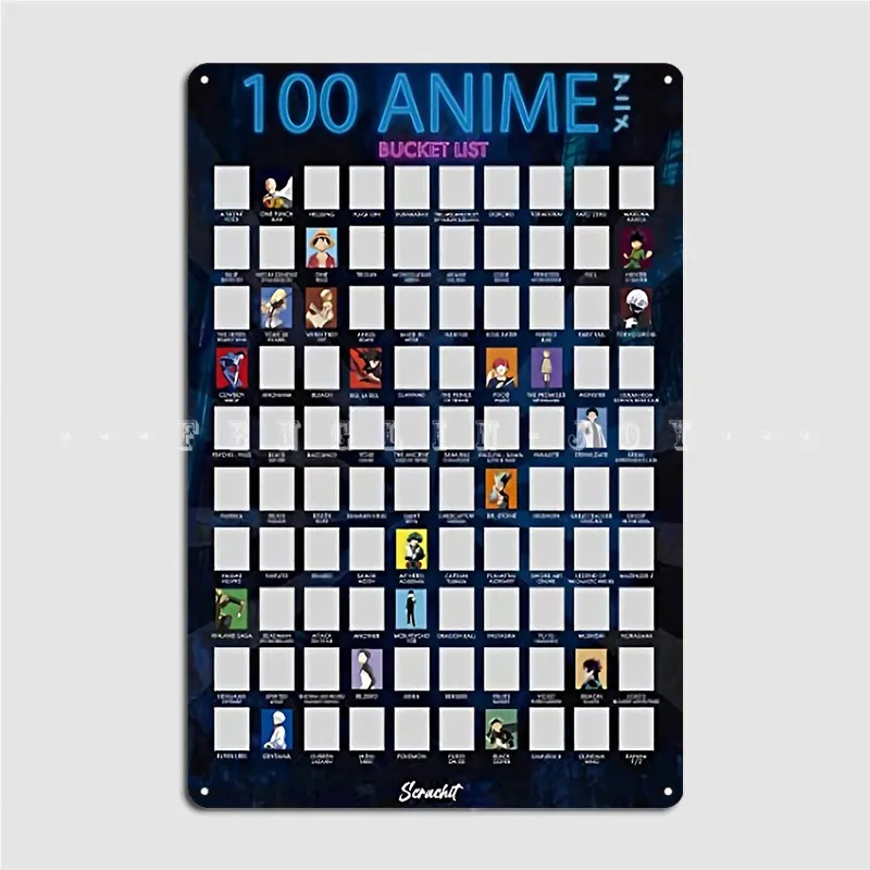 

Scrachit Top 100 Anime Metal Sign Wall Mural Funny Home Mural Painting Tin sign Poster