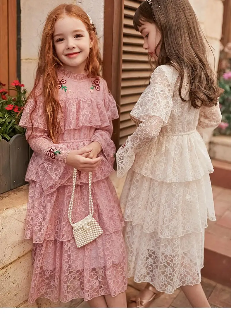 Платье для больших девочек весенняя одежда 2020 детское многослойное кружевное