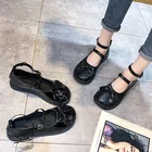Туфли в стиле Лолита, с двойной пряжкой, в стиле Мэри Джейн Женские туфли-лодочки Лакированная кожа Ремешок на щиколотке; Обувь для девочек; Круглый носок повседневная обувь весна 9061C