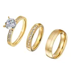 Свадебные аксессуары 3 шт. для пар ювелирные изделия из нержавеющей стали cz бриллиантовое позолоченное кольцо вечности 18 карат для женщин