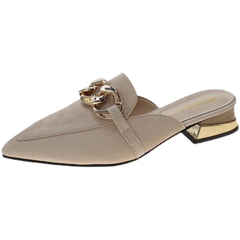 

Rivet Slippers Casual Shoes Low Slipers Women Loafers Cover Toe Shallow Slides Luxury 2021 Flat Soft Basic PU Fabric Concise