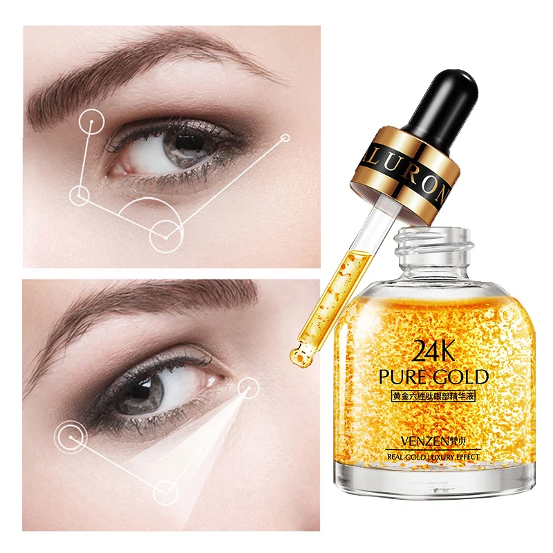 

24K Gold Hexapeptide Eye Essence Deep Moisturizing Anti Aging Replenishing Collagen Eye Serum Fade Dark Circles Eye Care 30ml