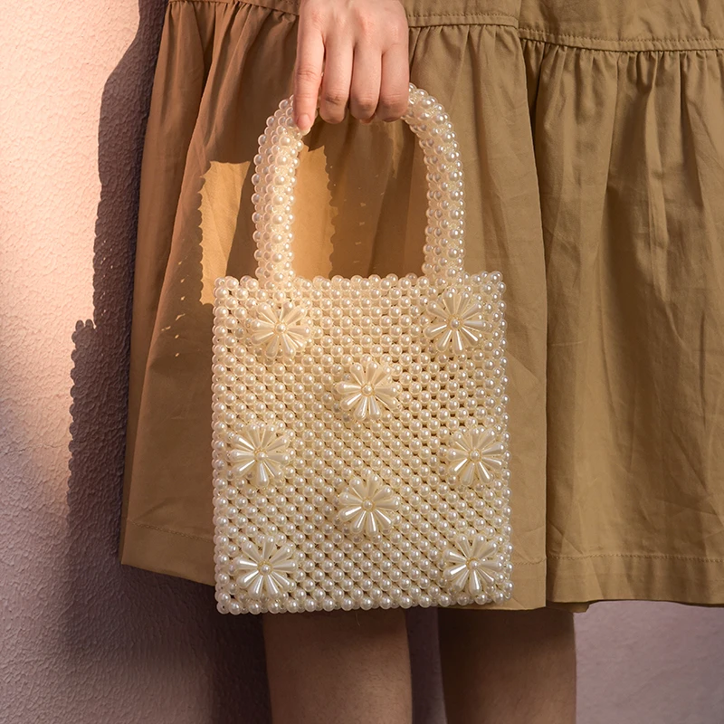 

Mini Pearl Bag Handmade Vintage Beaded Fashion Banquet Party Bag Female 2021 Luxury Women's Coin Purse BagTote Hand String Purse