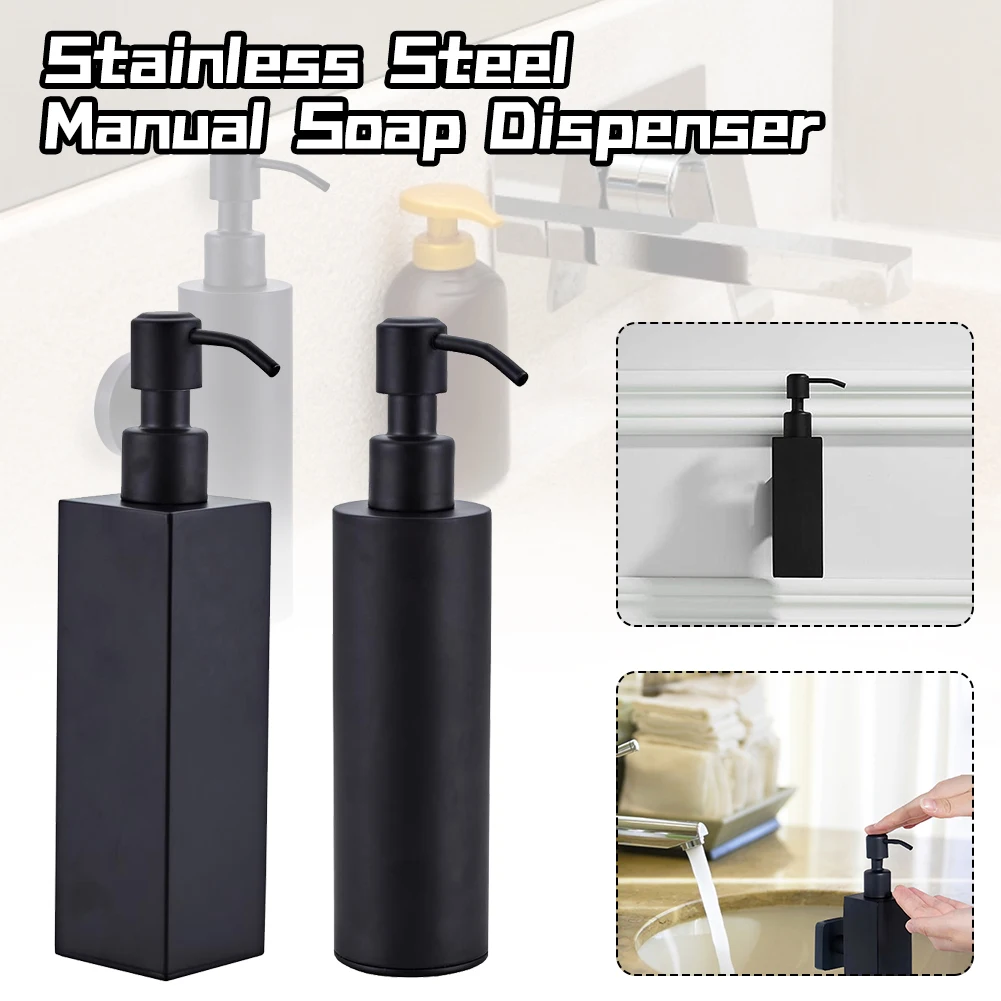 

200ML Black Soap Dispenser Stainless Steel Hand Soap Pump Wall Mounted Shampoo Lotion Shower Gel Dispenser Bathroom Accessories