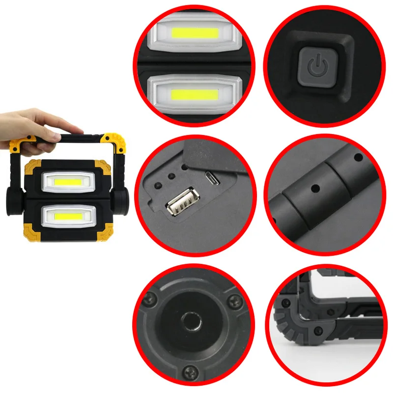 저렴한 Cob 작업 램프 Led 휴대용 랜턴 방수 비상 휴대용 스포트라이트 충전식 투광 조명 캠핑 라이트 핫 세일